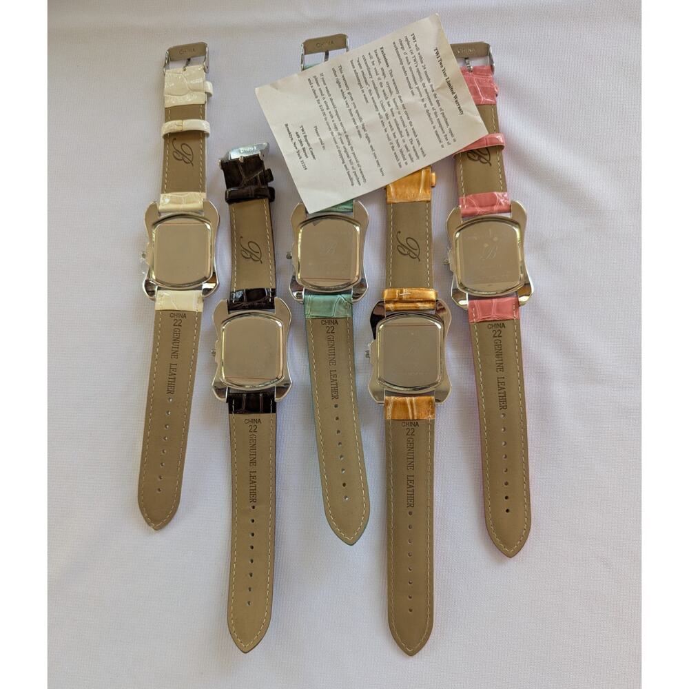 Burgi Set of 5 Watches BTVO11BR Swarovski Crystal Leather Strap Multicolor - Picture 3 of 3